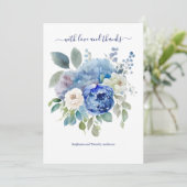 Blauw Witte Aquarel Bloemen Bruiloft Bedankkaart (Staand voorkant)
