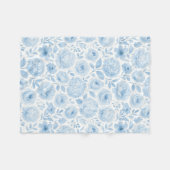 Blauw Witte Aquarel Bloemen Fleece Deken (Voorkant (Horizontaal))