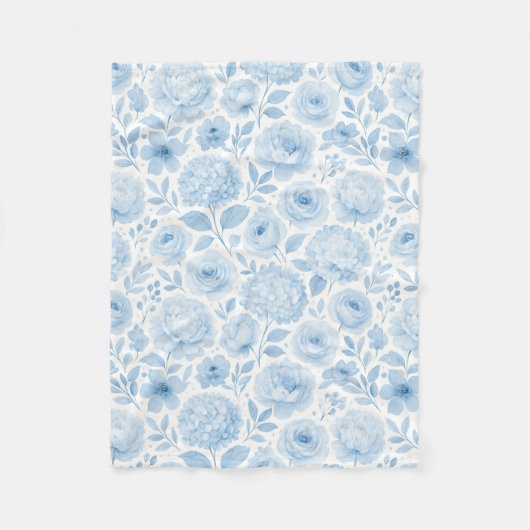 Blauw Witte Aquarel Bloemen Fleece Deken (Voorkant)