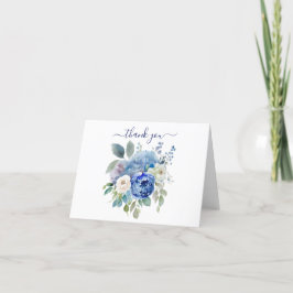 Blauw Witte Aquarel Bloemen Groene Beplanting  Bedankkaart