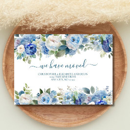 Blauw Witte Aquarel Bloemen Verhuizen Nieuw Thuis Aankondiging