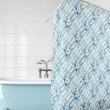 Blauw Witte Aquarel Bloemige Diagonale Streep