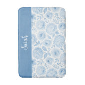 Blauw Witte Aquarel Bloemige Initiaal Naam Badmat (Voorkant Verticaal)