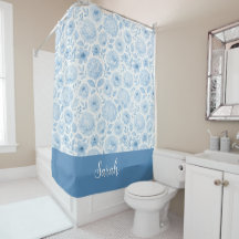 Blauw Witte Aquarel Bloemige Monogram Naam