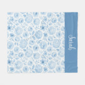Blauw Witte Aquarel Bloemige Monogram Naam Fleece Deken (Voorkant (Horizontaal))