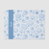 Blauw Witte Aquarel Bloemige Monogram Naam Tissuepapier (Voorkant)