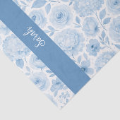 Blauw Witte Aquarel Bloemige Monogram Naam Tissuepapier (Detail)