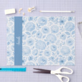 Blauw Witte Aquarel Bloemige Monogram Naam Tissuepapier (Craft)
