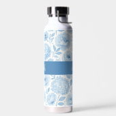 Blauw Witte Aquarel Bloemige Monogram Naam Waterfles (Links)