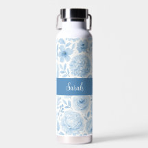 Blauw Witte Aquarel Bloemige Monogram Naam