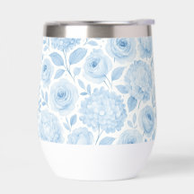 Blauw Witte Aquarel Bloemmotief