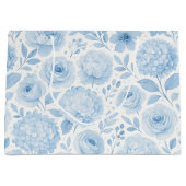 Blauw Witte Aquarel Bloemmotief Groot Cadeauzakje (Voorkant)