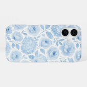 Blauw Witte Aquarel Bloemmotief iPhone 16 Hoesje (Achterkant horizontaal)