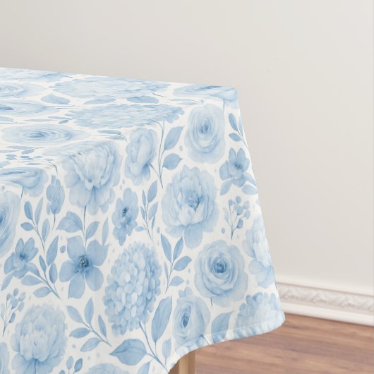 Blauw Witte Aquarel Bloemmotief Tafelkleed (Voorbeeld)