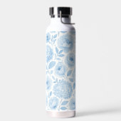 Blauw Witte Aquarel Bloemmotief Waterfles (Links)