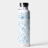 Blauw Witte Aquarel Bloemmotief Waterfles (Rechts)