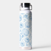 Blauw Witte Aquarel Bloemmotief Waterfles (Achterkant)