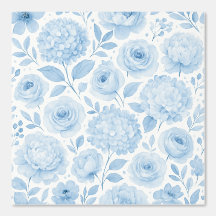 Blauw Witte Aquarel Bloempatroon