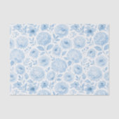 Blauw Witte Aquarel Bloempatroon Tissuepapier (Voorkant)