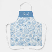 Blauw Witte Aquarel Bloemstuk Aangepaste Naam Schort (Voorkant)