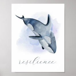 Blauw Witte Aquarel Orka Orca Poster