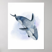 Blauw Witte Aquarel Orka Zwaardwalvis Poster (Voorkant)