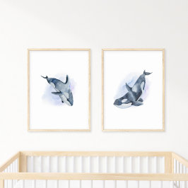 Blauw Witte Aquarel Orka Zwaardwalvis Poster