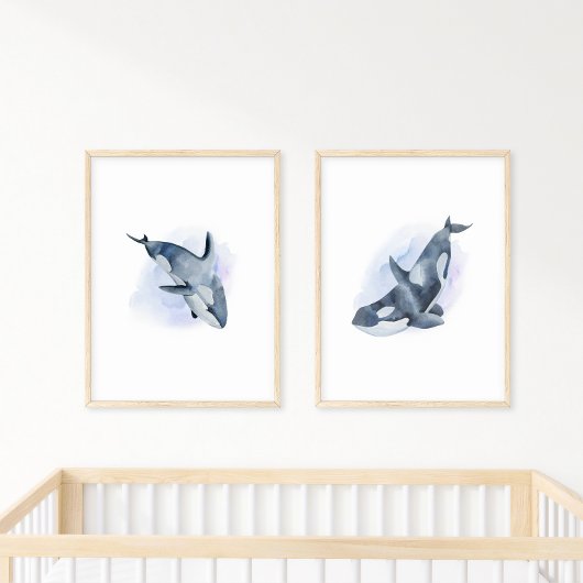 Blauw Witte Aquarel Orka Zwaardwalvis Poster