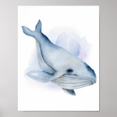 Blauw Witte Aquarel Vinvis Bultrug Walvis Poster (Voorkant)