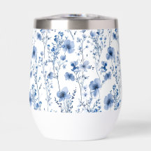 Blauw Witte Aquarel Wilde Bloem Bloemmotief