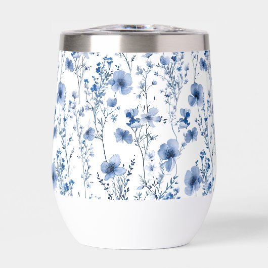 Blauw Witte Aquarel Wilde Bloem Bloemmotief (Voorkant)