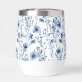 Blauw Witte Aquarel Wilde Bloem Bloemmotief (Achterkant)