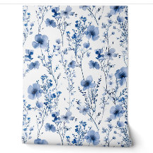 Blauw Witte Aquarel Wilde Bloem Bloemmotief