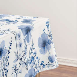 Blauw Witte Aquarel Wilde Bloem Bloemmotief Tafelkleed