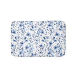 Blauw Witte Aquarel Wilde Bloem Bloemstuk Badmat