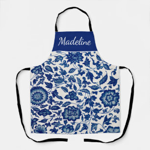 Blauw Witte Aquarel Wilde Bloem Eigen Naam Schort