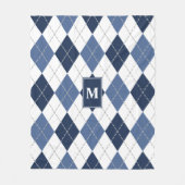 Blauw-witte Argyle plaid monogram Fleece Deken (Voorkant)