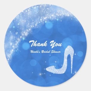 Blauw & Witte Assepoester Glitter Hak Schoen Feest Ronde Sticker