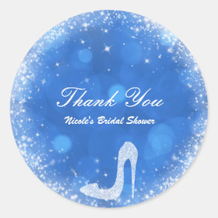 Blauw & Witte Assepoester Glitter Hakken Feest Fav Ronde Sticker
