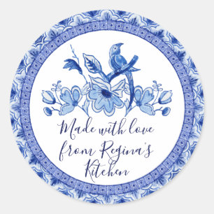 Blauw Witte Aziatische Chinoiserie Keukencadeaus Ronde Sticker
