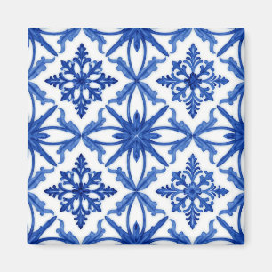 Blauw Witte Azulejo Tegel Bloemmotief Magneet