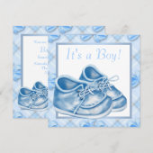 Blauw-witte Baby schoenen Boy Shower Kaart (Voorkant / Achterkant)