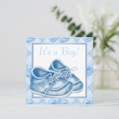 Blauw-witte Baby schoenen Boy Shower Kaart (Staand voorkant)