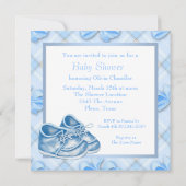 Blauw-witte Baby schoenen Boy Shower Kaart (Achterkant)