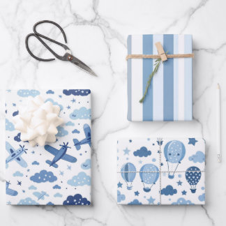Blauw-witte babyjongen inpakpapier vel