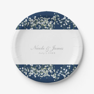 Blauw & Witte Baby's Adem Bloemstuk Bruiloft Borde Papieren Bordje