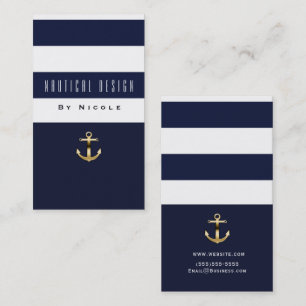 Blauw & witte band Nautical Gold Anchor Visitekaartje