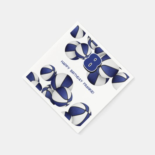 Blauw-witte basketballen kinder sportfeest servet (Hoek)