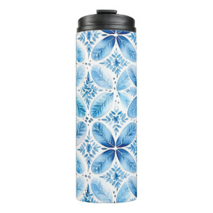 Blauw Witte Batik Bloem Thermosbeker