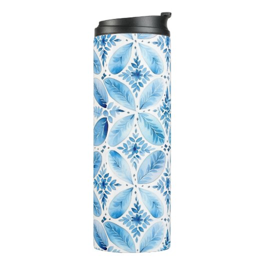 Blauw Witte Batik Bloem Thermosbeker (Gedraaid links)